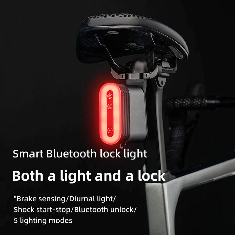 ROCKBROS Bicycle Bluetooth Smart Lock Taillight Dual Function IPX6 Waterproof 5 Lighting Modes Type-