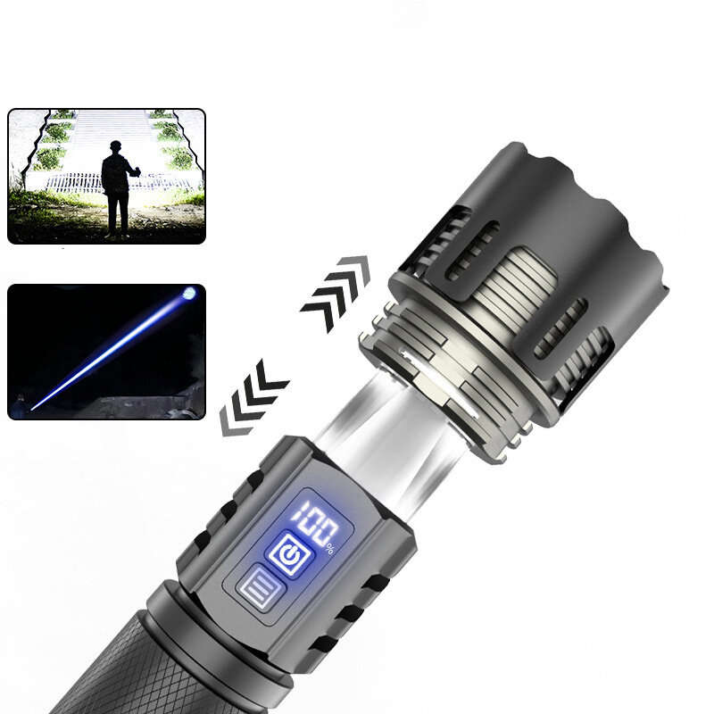 30W LED Powerful Long-Range Flashlight with Multi-Function Zoomable Digital Battery Display Torch