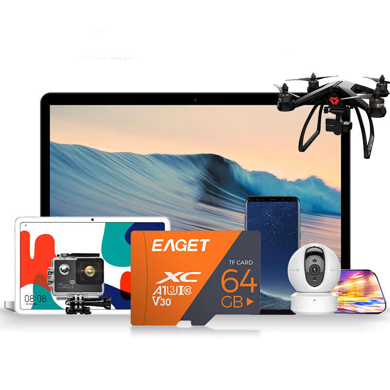 EAGET T1 64GB TF Memory Card Micro SD Card U3 Class10 High Speed High Speed Flash Memory Flash Cards