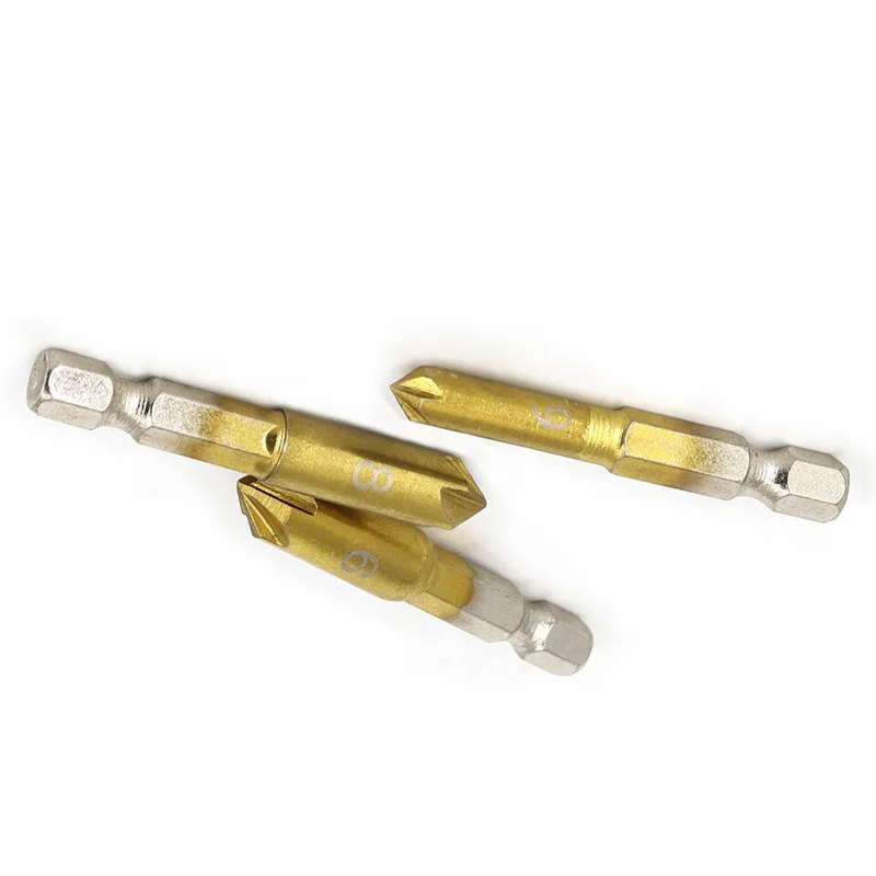 6Pcs HSS 1/4" Hex Shank Chamfer Countersink Chamfer Drill Bit 90 Degree Wood Chamfering Cutter 6mm-1