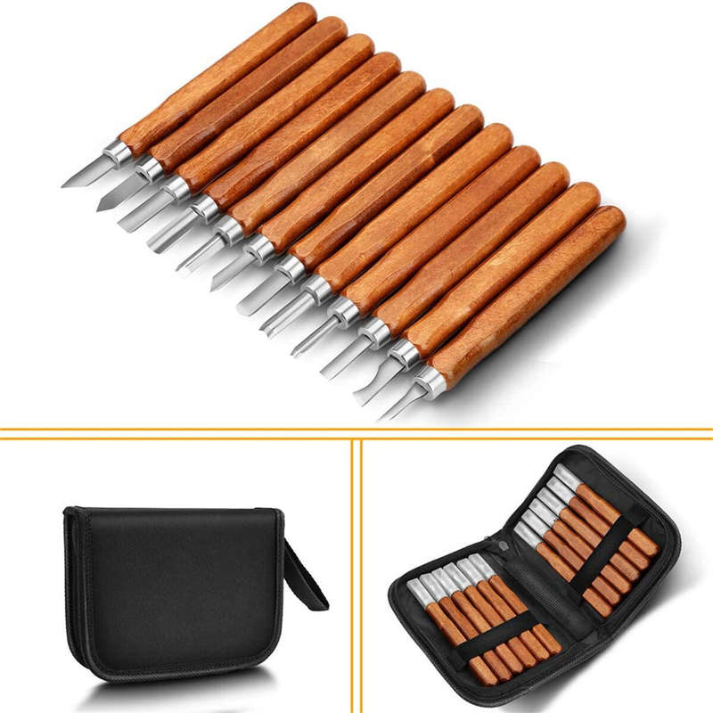 SK2 Carbon Steel 12-Piece Wood Carving Knife Set with Ergonomic Handles Ideal for Sculpting Whittlin