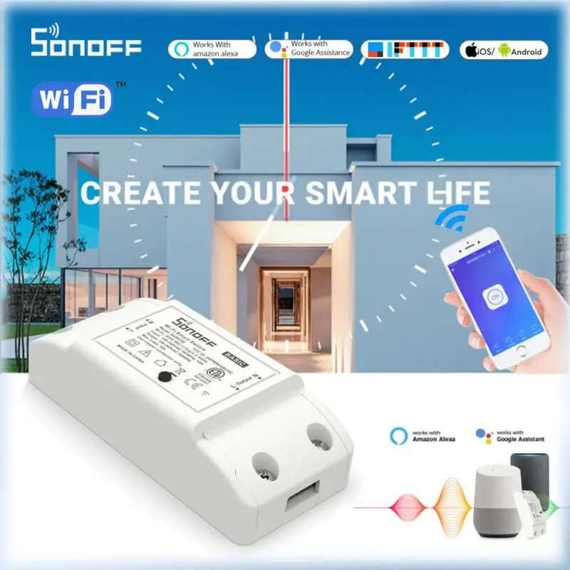 Sonoff BASIC R2 WiFi DIY Smart Switch Wireless Remote Controller Timing Schedule Sync Status Voice C