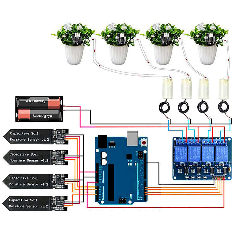 4-way Automatic Irrigation System DIY Kit Self Watering Garden Flower Greenhouse Water Pump Soil Moi