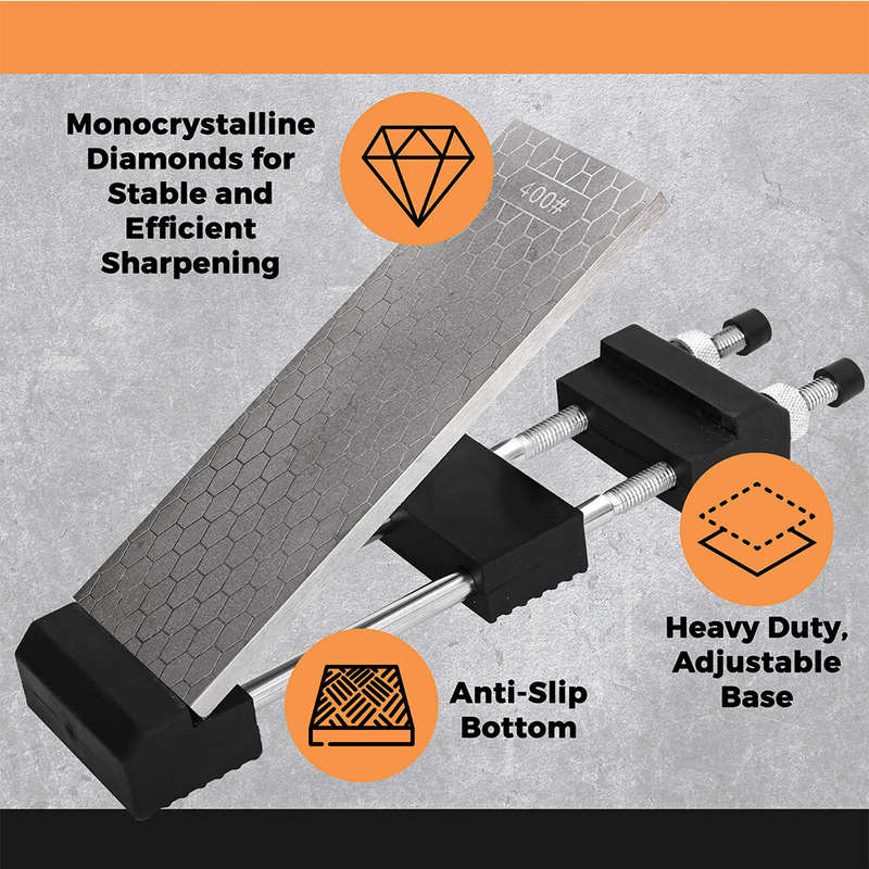 Diamond Sharpening Stone Set with Adjustable Non-Slip Holder 8 Inch 400/1000 Grit Fine Double-Sided