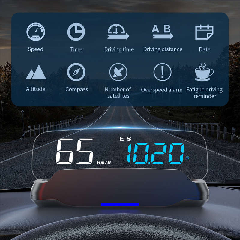 C7 HUD Car Head-Up Display GPS Speedometer Compass Driving Distance Speed Time Driving Time Date Alt