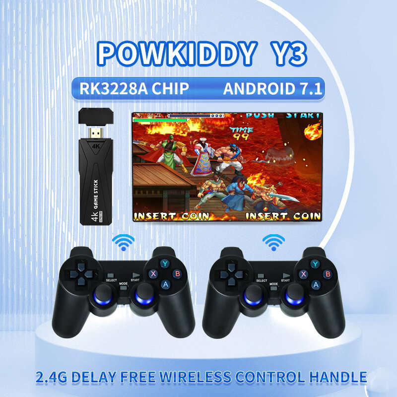 Powkiddy Y3 Arcade Game Console with 4K TV Stick RK3228A Android 7.1 HD Playback 2.4G Wireless Gamep