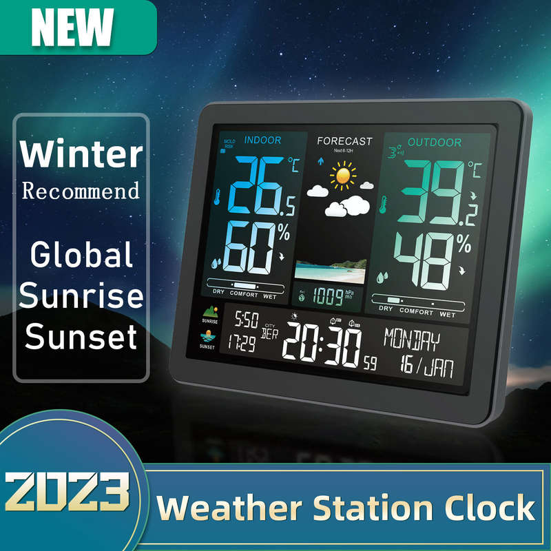 AGSIVO Weather Station Alarm Clock Wireless Indoor Outdoor Thermometer with Atomic Clock Forecast St