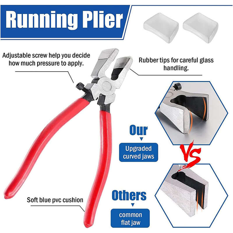 8PCS Glass Cutter Tool Kit Chrome Vanadium Steel Professional Glass Pliers Carbide Tip Cutter 0.079i