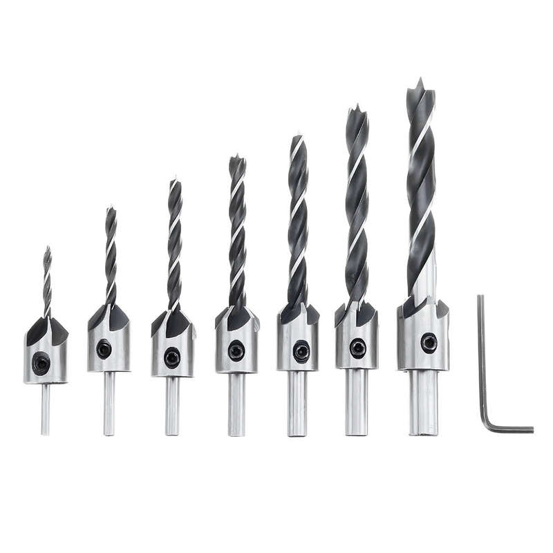 Drillpro 23pcs Woodworking Chamfering Countersunk Drill Bit Set 5 Flute Chamfering Drill Wood Plug C