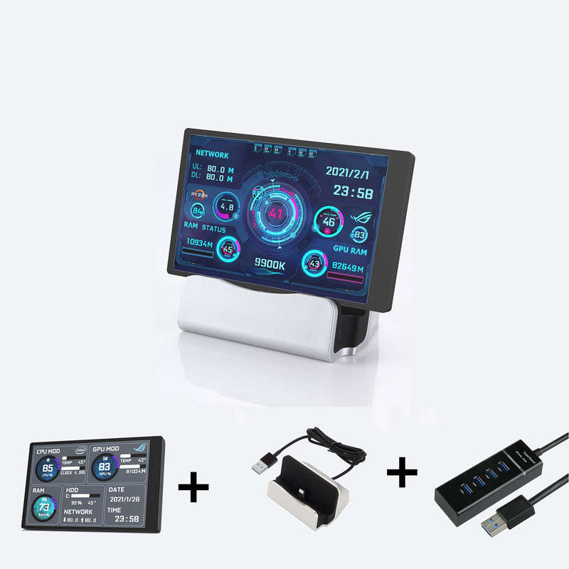 Computer Monitor for Mini ITX Case 3.5" IPS TYPE-C Secondary Screen CPU GPU RAM HDD USB Display AIDA
