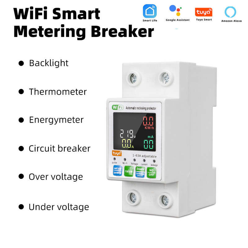 Tuya WiFi Intelligent Circuit Breaker with LCD Display App Control, Four Timing Modes Comprehensive