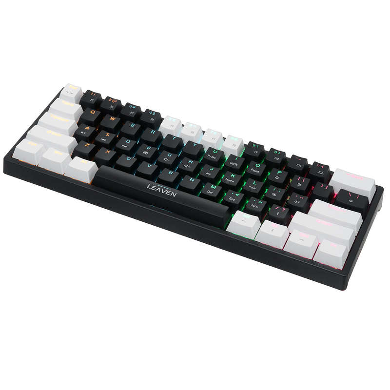LEAVEN K620 Mechanical Keyboard 61 Keys PBT Translucent Dual-Color Injection Keycaps Blue/Red Switch