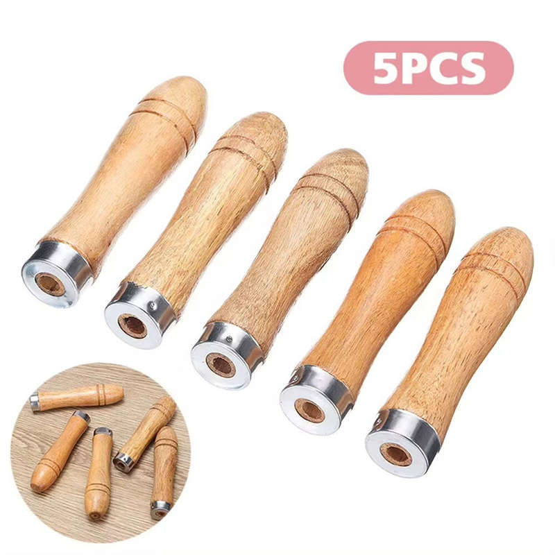 5PCS Wooden File Handles Ergonomic Secure Fit 9cm Length 4mm Diameter Fits 4-6 Inch Files Versatile