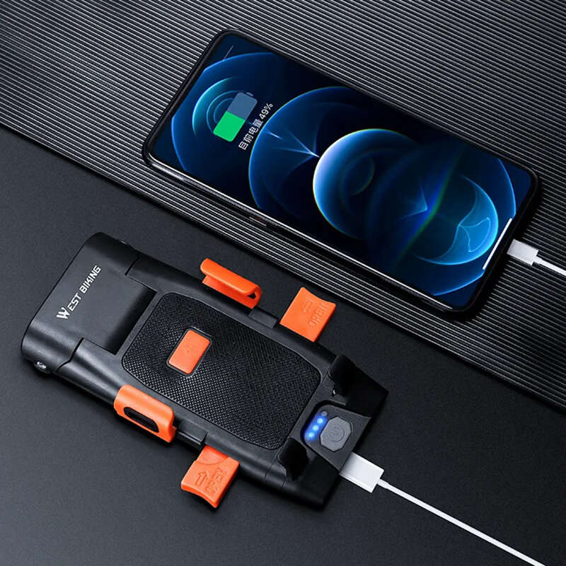 WEST BIKING 5 IN 1 500Lm Brightness Bike Headlight 3000mAh Battery Waterproof 4 Light Modes Power Ba