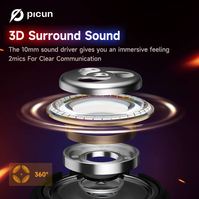 Picun V1 Gaming Earbuds TWS bluetooth 5.3 Earphone 15ms Low Latency with 2.4Ghz Dongle 3D Stereo Sur