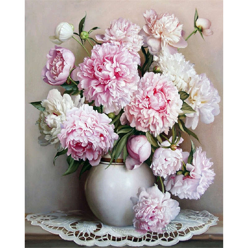 Paint By Numbers Flowers and Plants Oil Painting no Frame Canvas Linen Paint N