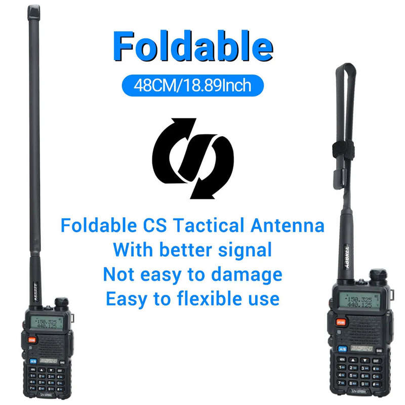 Abbree CS Tactical Antenna SMA Female Dual Band 144/430Mhz Foldable Walkie Talkie for Baofeng UV 5R