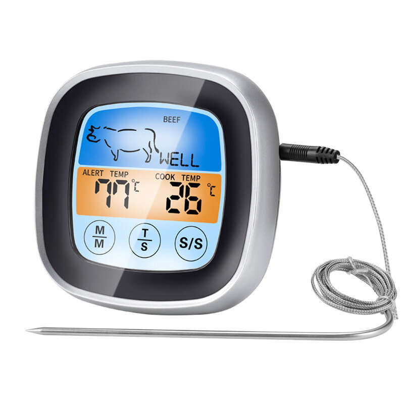 TS-62 Touch Screen BBQ Thermometer Digital Kitchen Meat Probe with LCD Display 8 Cook Mode Countdown