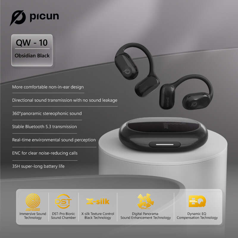 Picun QW-10 Air Conduction OWS Earbuds bluetooth Earphone AAC 360 Panoramic Stereo 16.2mm Large Driv