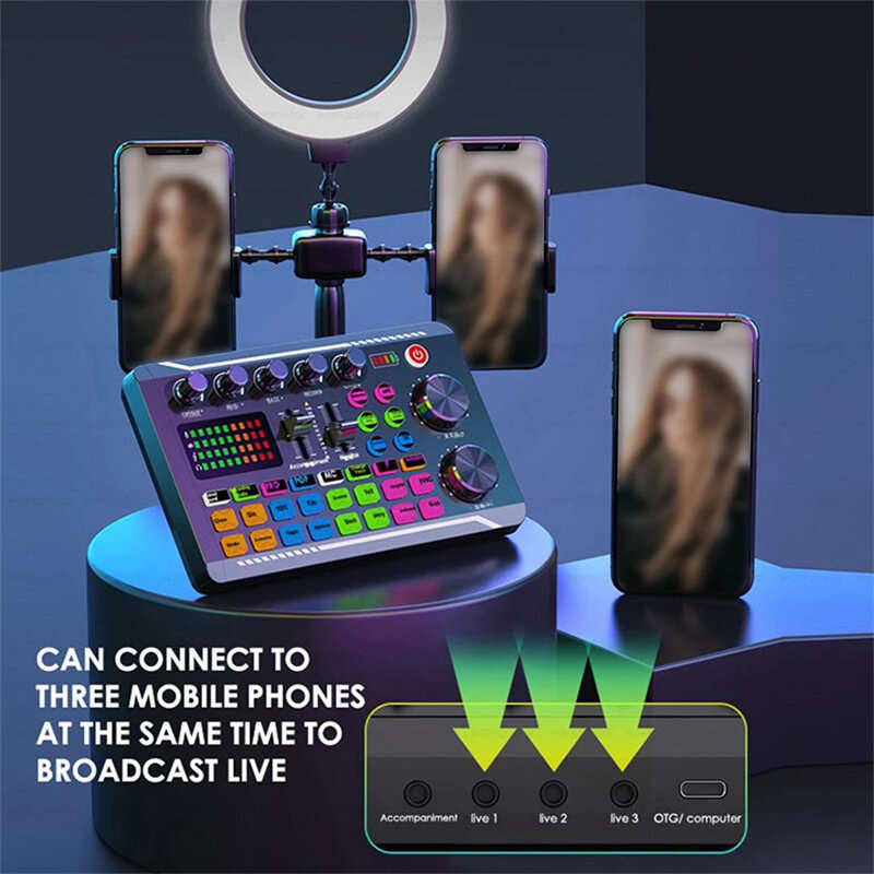 F998 Sound Card Microphone Live Broadcast Cards Computer PC Mixing Console Professional Studio Kit A