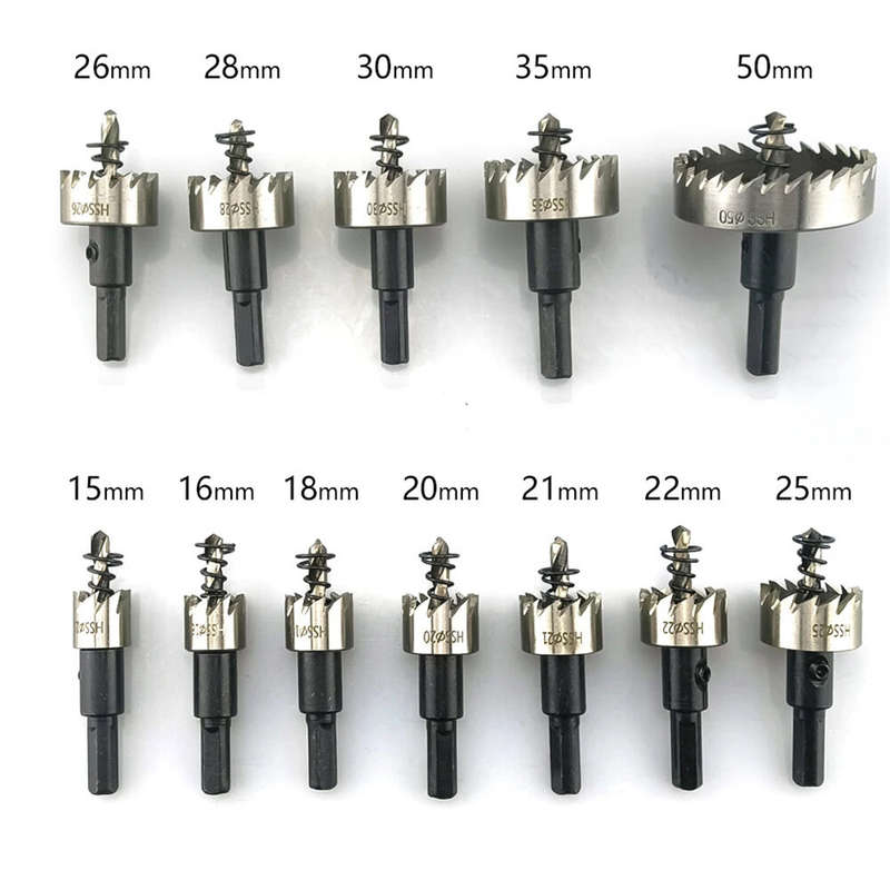 12PCS High-Speed Steel Hole Saw Set 15-50mm HSS4241 Drill Bit Alloy Metal Cutting Tool for 2mm Thick