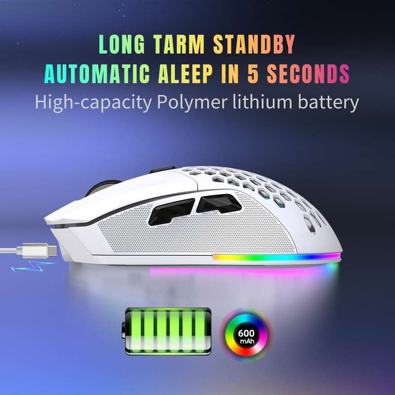 HXSJ T28 Hollow Wireless Mouse Rechargeable RGB Luminous 4800DPI Interchangeable Back Cover Gaming L