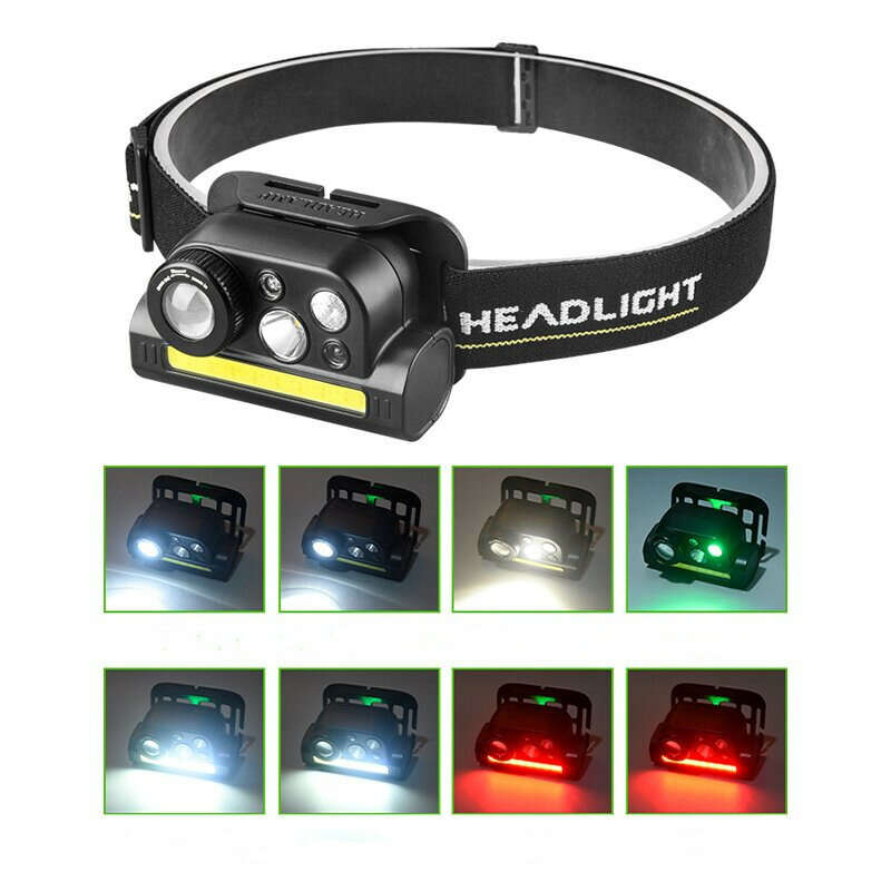 XPG+COB Red And Green Light With Magnet Built-in Battery USB Charging Wave Sensing Zoom Strong Light