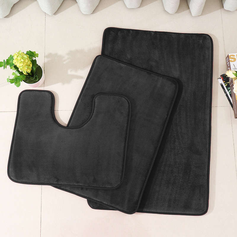 3PCS Multi-color Bath Mat Set Non-slip Soft Bathroom Carpet Coral Fleece Memory Foam Rug Set Washabl