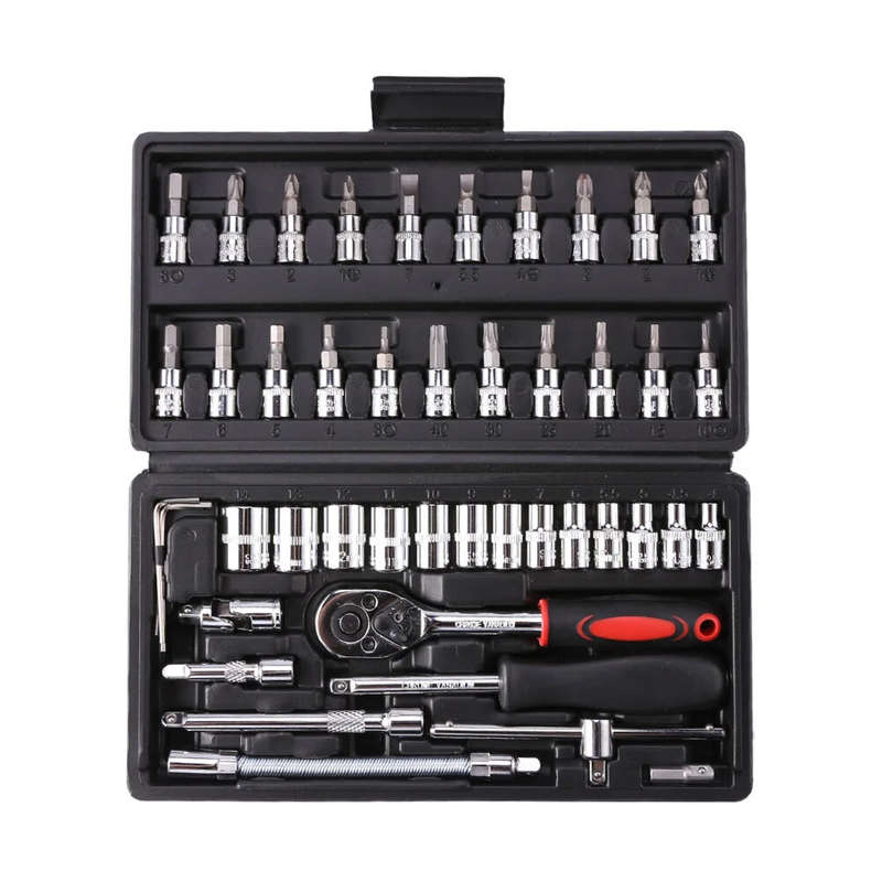 46Pcs Socket Wrench Set Combo Tool Auto Repair Screwdriver Combination 1/4 Inch Ratchet Wrench Set w