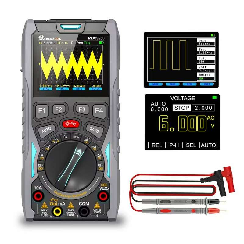2023NEW MUSTOOL MDS9208 3In1 Oscilloscope Multimeter Signal Generator 12MHz 50Msps Portable High Sto