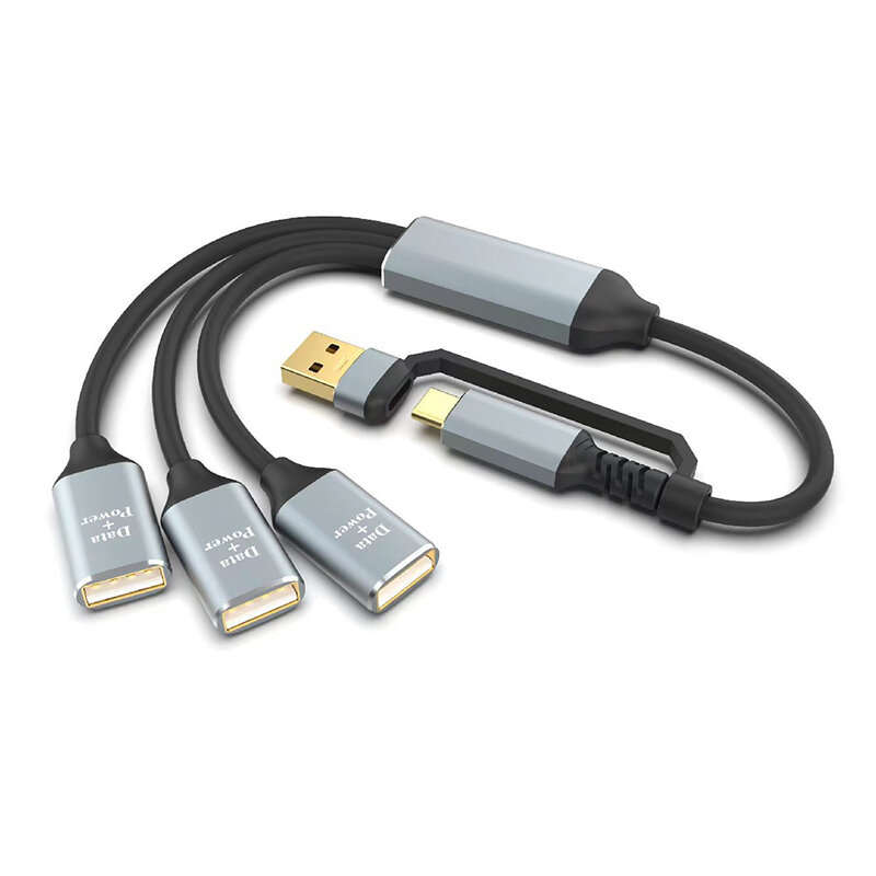3-in-2 Multifunctional USB-C Hubs USB/Type-C Male to USB2.0*3 Female Multi Splitter Adapter OTG USB