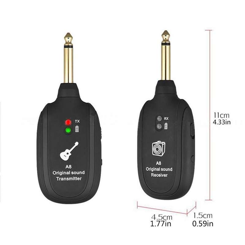 A8 4 Channels Guitar Pickup Wireless System Transmitter Receiver Built-In Rechargeable Lithium Batte