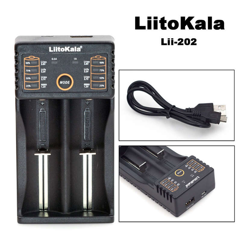 LiitoKala Lii-202 18650 Battery Smart Charger Lii202 For 18650, 18490, 18350, 17670, 17500, 16340(RC