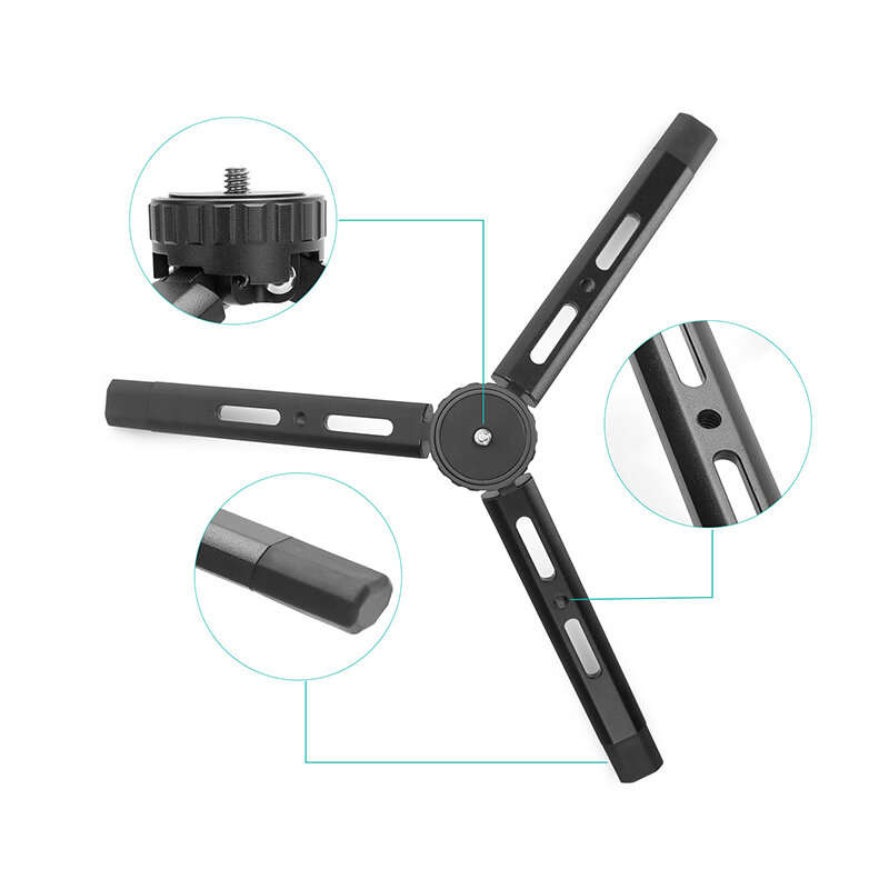 Mini Metal Tripod Four-height Adjustable Stand Portable Mount Bracket for Phone Camera Vlog Broadcas
