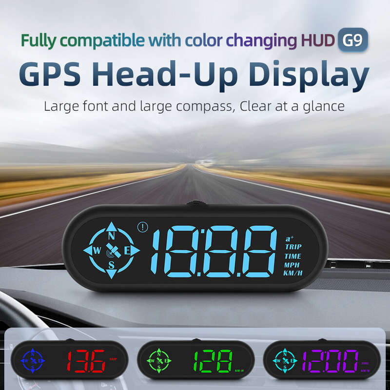 G9 Auto HUD GPS Head Up Display Car Gauge Speedometer With Compass Clock Driving Distance Security A