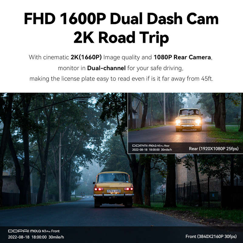 DDPAI Dash Camera Mola N3 Pro 1600P HD Driving Car Dash Cam Wifi Smart Connect Car Recorder Without