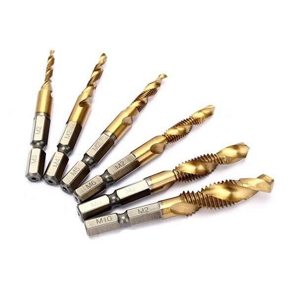 Drillpro 6pcs HSS 6542 M3-M10 Combination Drill Titanium Coated Tap Bit Set 1/4 Inch Hexagon Metric