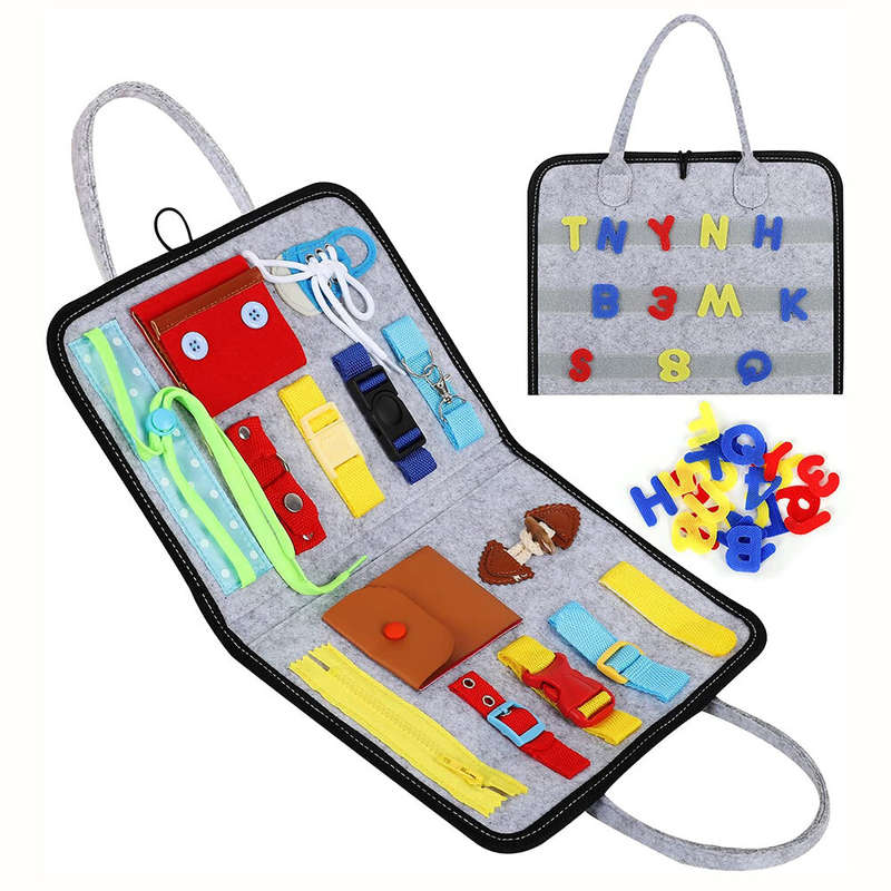 Busy Board Montessori Sensory Toys Fine Motor Training Activity Developing Board with Buttons Zipper