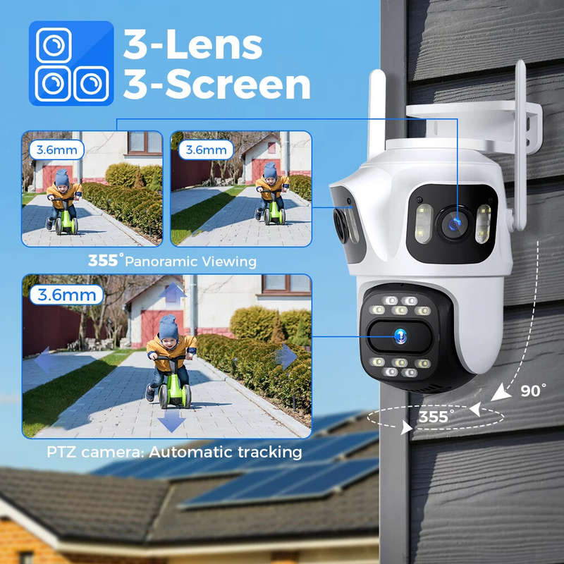Hiseeu WSA18 8MP 4K 5X Zoom WiFi PTZ IP Camera Three Lens Three Screen Outdoor Camera Auto Tracking