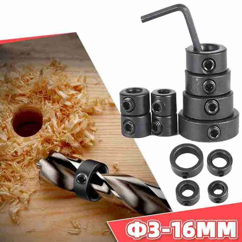 8pcs Woodworking Drill Locator 3-16mm Shaft Depth Stop Collars Ring Positioner Drill for Wood Drill