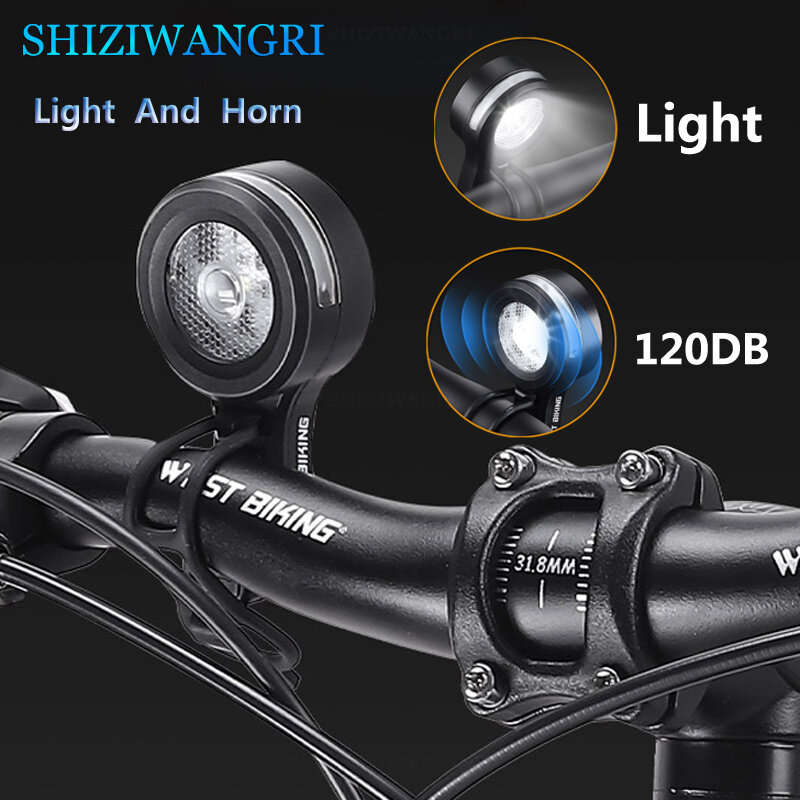WEST BIKING 2 in 1 Horn Headlight 120dB High Sound Bicycle Bell Horn 5 Light Modes 400mAh Type-C Wat