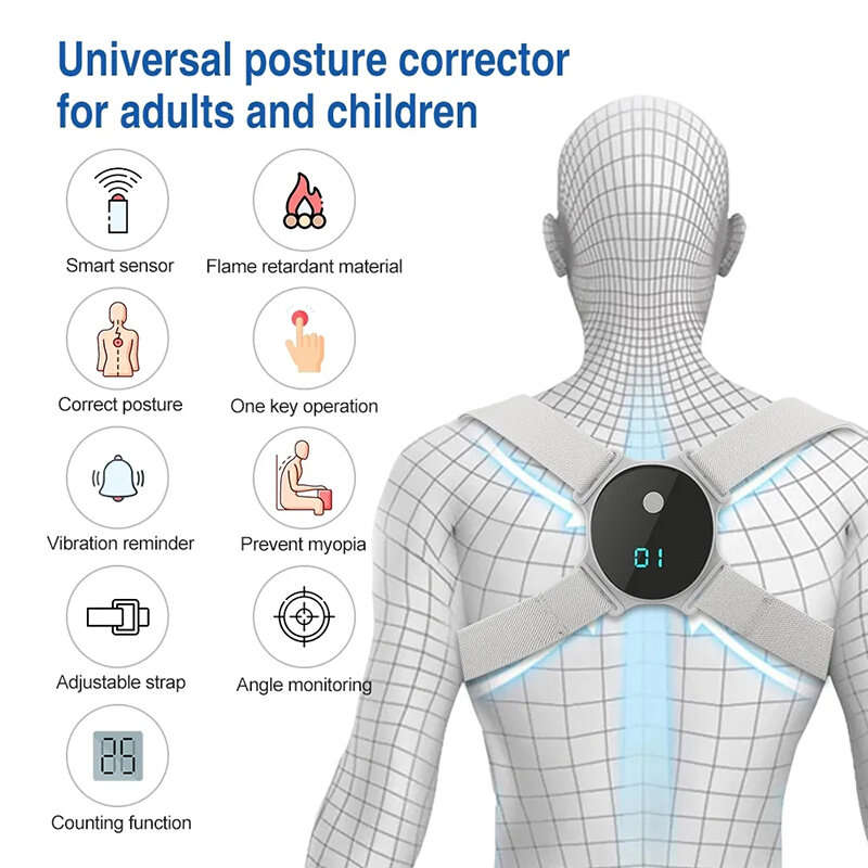 Intelligent induction vibration Back Support Adjustable Non-slip Posture Spinal Correction with LCD