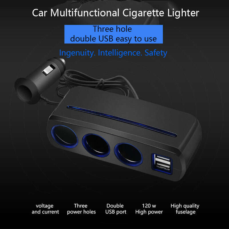 Car Mobile Phone Universal Charger Double Head Usb Port Car One Tow Two Split Lighter Plug 3 Holes