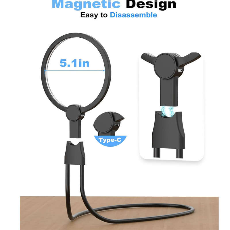 3-in-1 Multiple Use Magnifying Glass with Light, Large 5.12" Diameter Glass Lens, 24 Ultra-Bright Ad