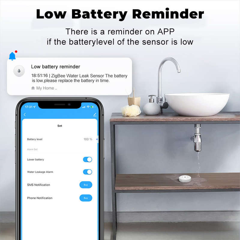 Smart Home Zigbe Water Immersion Sensor Water Leakage Sensor Alarm App Remote Monitoring Water Leak