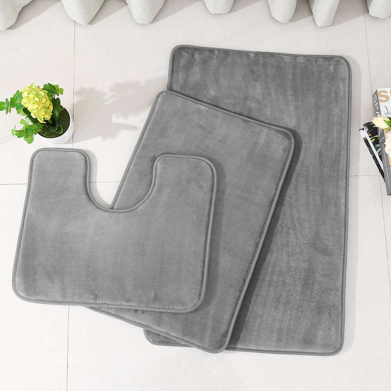 3PCS Multi-color Bath Mat Set Non-slip Soft Bathroom Carpet Coral Fleece Memory Foam Rug Set Washabl