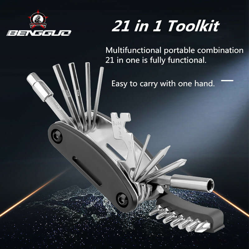 BENGGUO 21 in 1 Bicycle Repair Tool Kit Foldable Hex Wrench for MTB Mountain Road Bike Screwdriver M