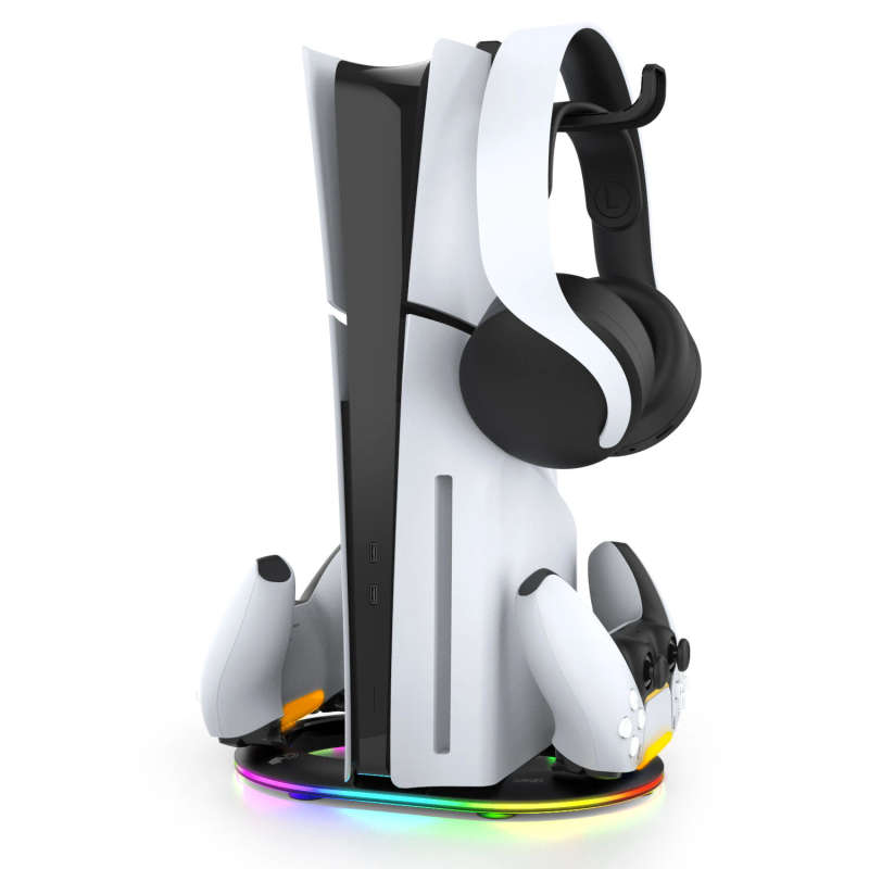 for PS5 Slim Vertical Stand with RGB LED Lighting and PS5 Slim Controller Quick Charger for PS5 Slim