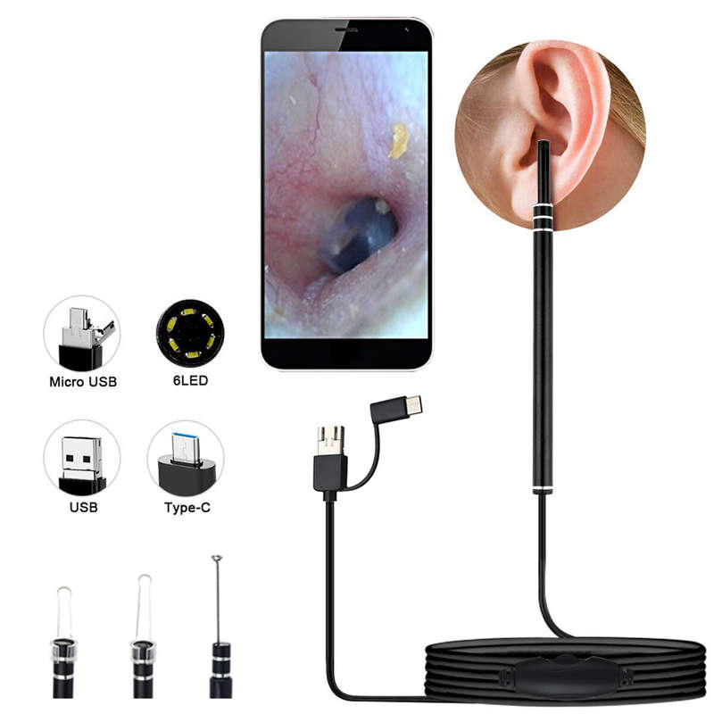 AN101 Ear Endoscope 3 in 1 Ear Cleaning Tool HD Visual Ear Spoon Multifunctional Earpick 5.5mm Camer