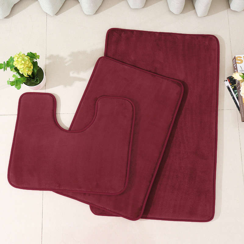 3PCS Multi-color Bath Mat Set Non-slip Soft Bathroom Carpet Coral Fleece Memory Foam Rug Set Washabl